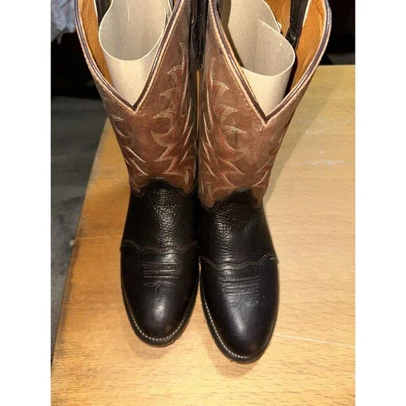 Double H Roper Mens Brown & Black Leather Western Work Boots 3690 Size 12EE